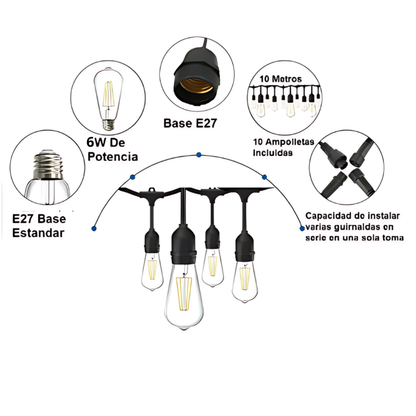 Guirnalda Led edison 6w 10 metros 10 ampolletas