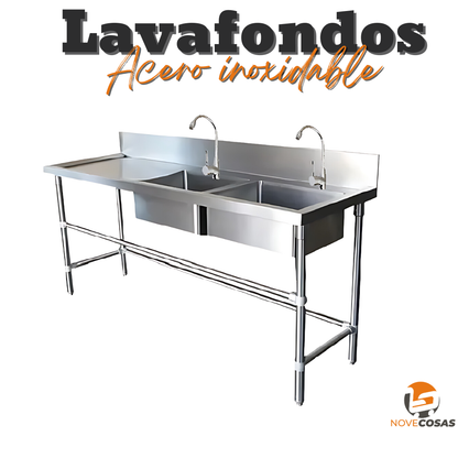 Lavafondo doble 175x60x90 con secador derecho e izquierdo Acero inoxidable